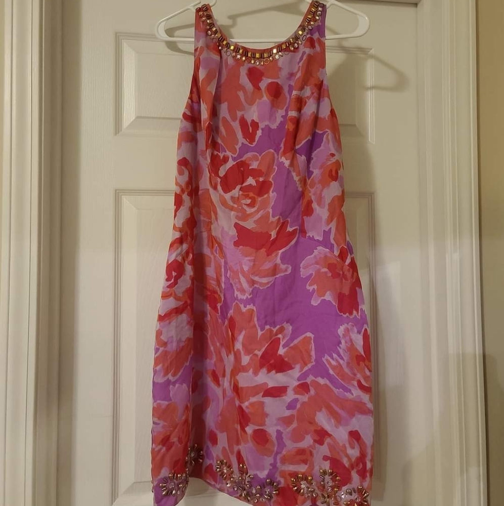 VGUC Size 8 Lilly Pulitzer Purple Soiree Serenade Pulaski Beaded Shift Dress